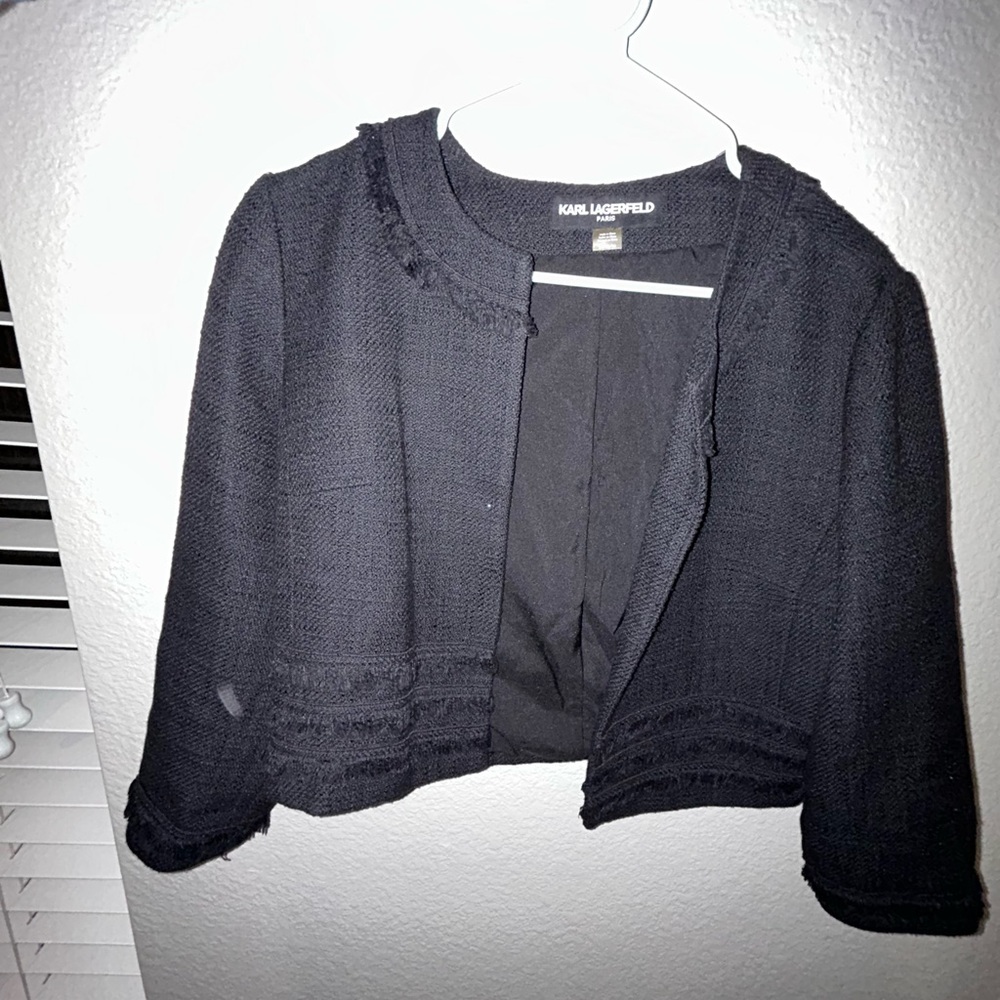 Karl Lagerfeld Black Blazer Cropped Suit Jacket